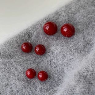 磁吸耳钉红色珍珠磁吸耳夹樱桃红酒红耳钉复古港风简约小众设计高