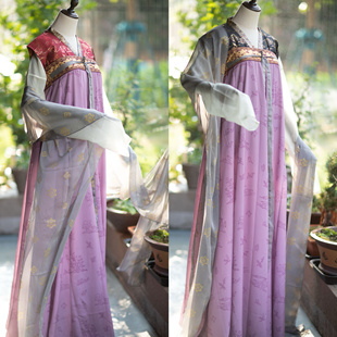 青泠谷原创汉服半身裙女云鸟织金武周唐风齐胸背带裙一片式破裙