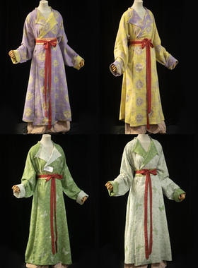 青泠谷白绿迎春花蝴蝶黄紫宝相花双面穿全棉唐制圆领袍