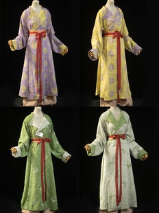 青泠谷白绿迎春花蝴蝶黄紫宝相花双面穿全棉唐制圆领袍