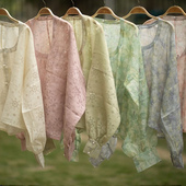 子 子炒色天丝衫 青泠谷原创镂空炒色天丝麻棉屁屁领衫 子天丝条纹衫