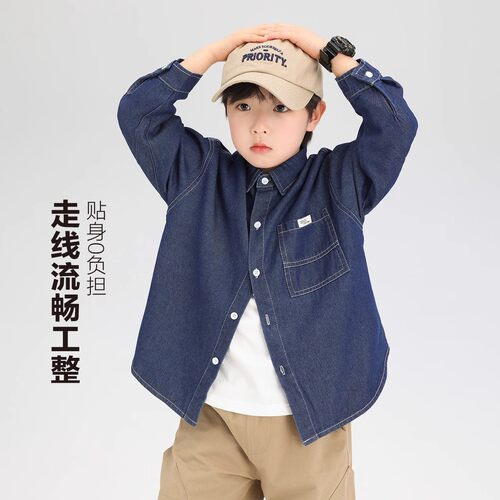 男童牛仔衬衫春秋长袖薄款