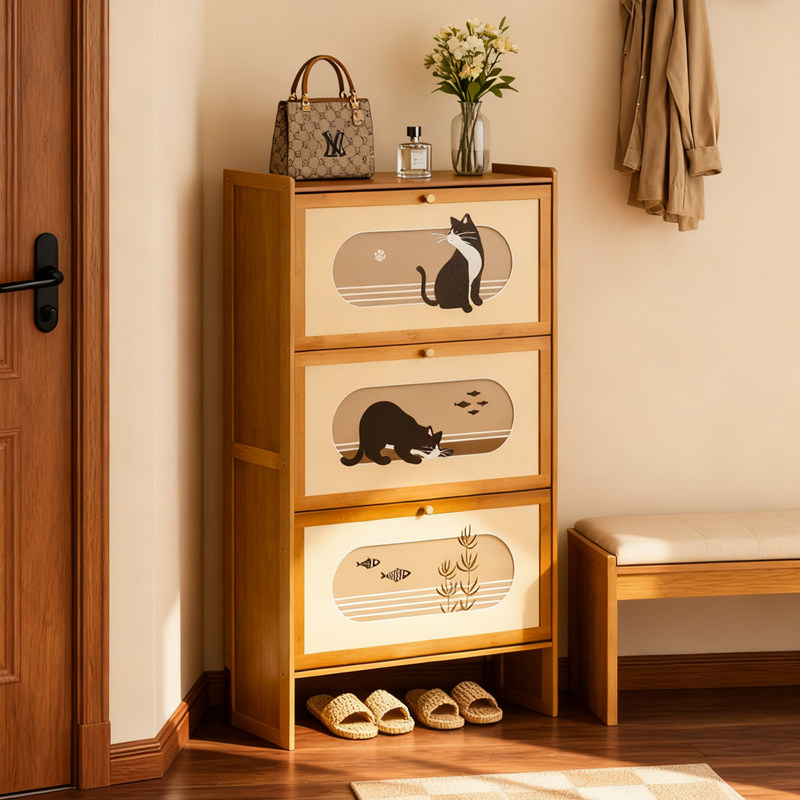 超薄翻斗鞋柜家用门口玄关柜一体靠墙新款2025入户小窄印花收纳柜,收纳整理,鞋子收纳架,淘宝优惠券,粉丝福利购,淘宝优惠卷