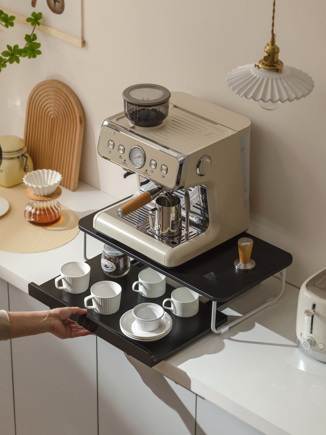 台面咖啡机置物架杯子茶包茶水吧饮水机桌面收纳柜抽屉式收纳架