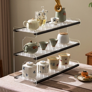 亚克力杯子收纳桌面水杯茶杯马克咖啡杯防尘九宫格杯架实木置物架