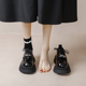 2025春秋新款 厚底黑色小皮鞋 系带英伦风一脚蹬乐福鞋 软底女鞋 单鞋