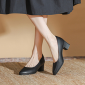 女夏季 小皮鞋 一脚蹬黑色粗跟高跟鞋 空姐单鞋 上班久站软底工作鞋