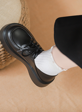 真皮版！乐福鞋女厚底小皮鞋一脚蹬懒人鞋玛丽珍鞋学院风黑色单鞋