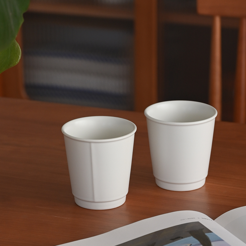 白屿 哑光仿纸手拿杯陶瓷创意简约象牙白极简水杯咖啡杯牛奶杯