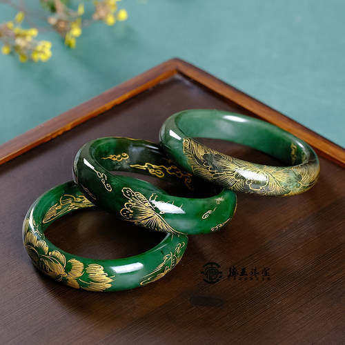 德玉手镯俄罗斯七号矿描金工艺