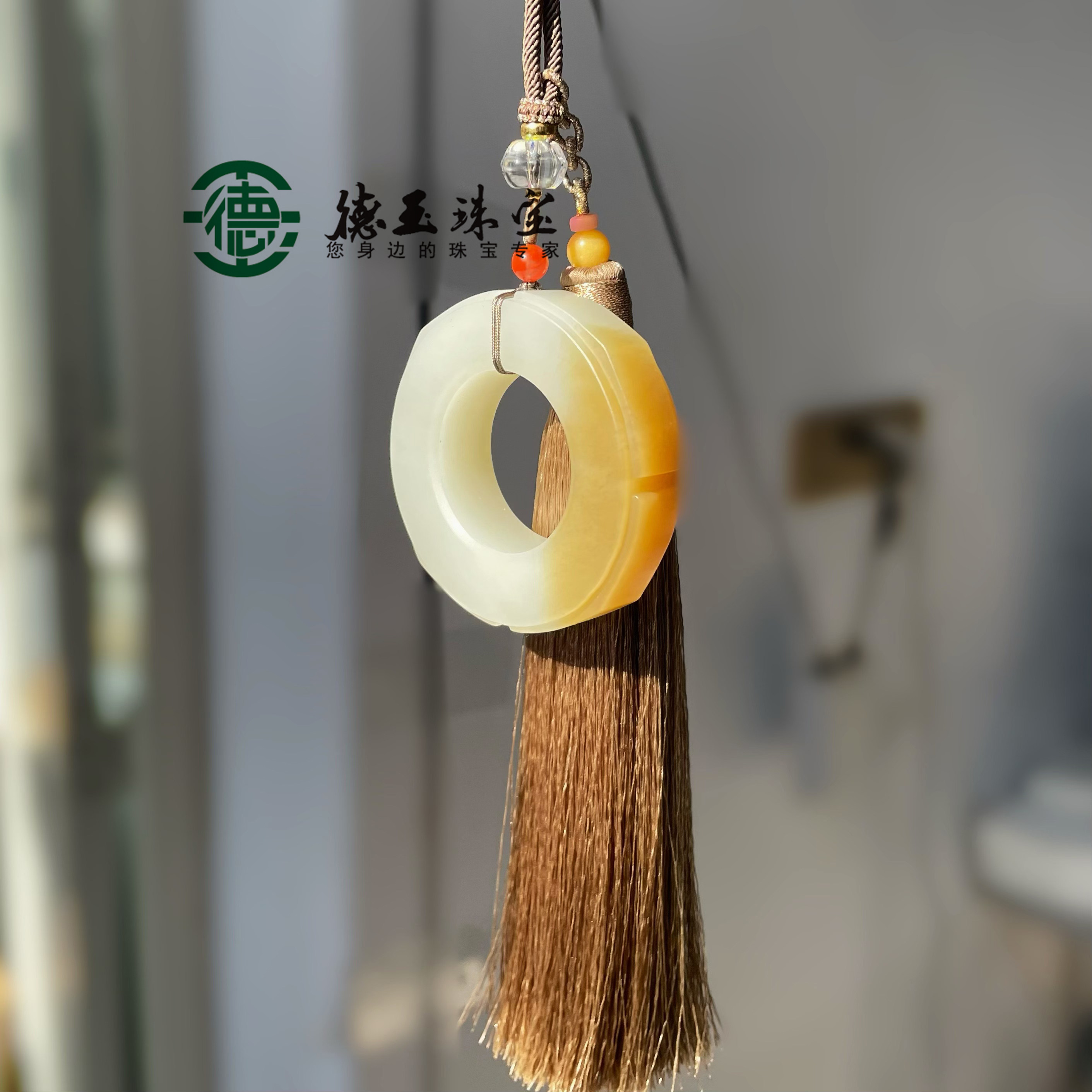 天然和田玉且末糖白料玉琮吊坠手把件可随意搭配男款套装配证书