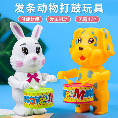 卡通玩具上弦打鼓红小狗儿童大象兔子动物益智男孩玩具宝宝网发条