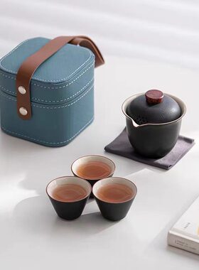 茗松旅行茶具家用粗陶陶瓷泡茶杯
