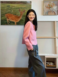 春秋新款女装感名媛气质小香风外套女高腰直筒西装裤两件套装