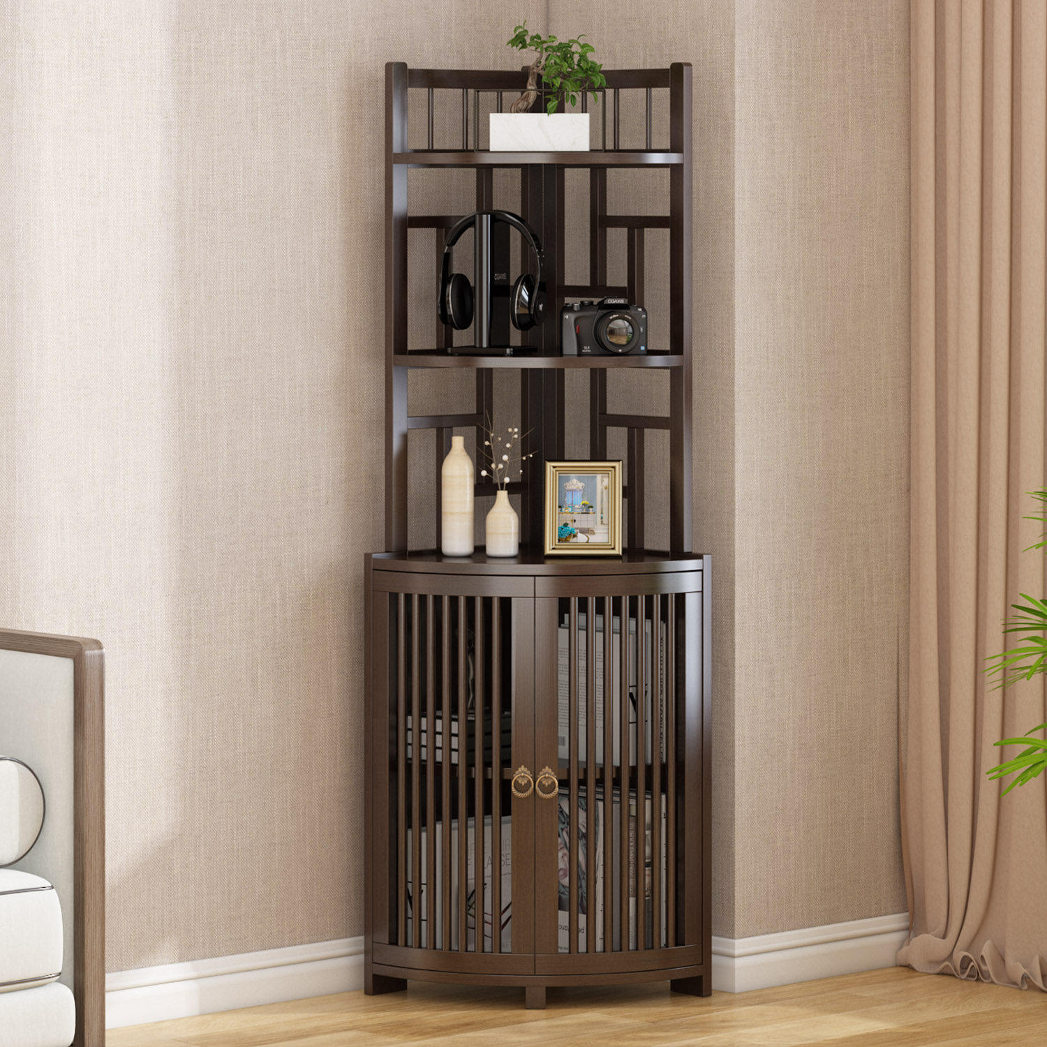 新中式转角置物架家用客厅墙角柜非实木多层储物架简易扇形收纳柜,住宅家具,角柜,淘宝优惠券,粉丝福利购,淘宝优惠卷