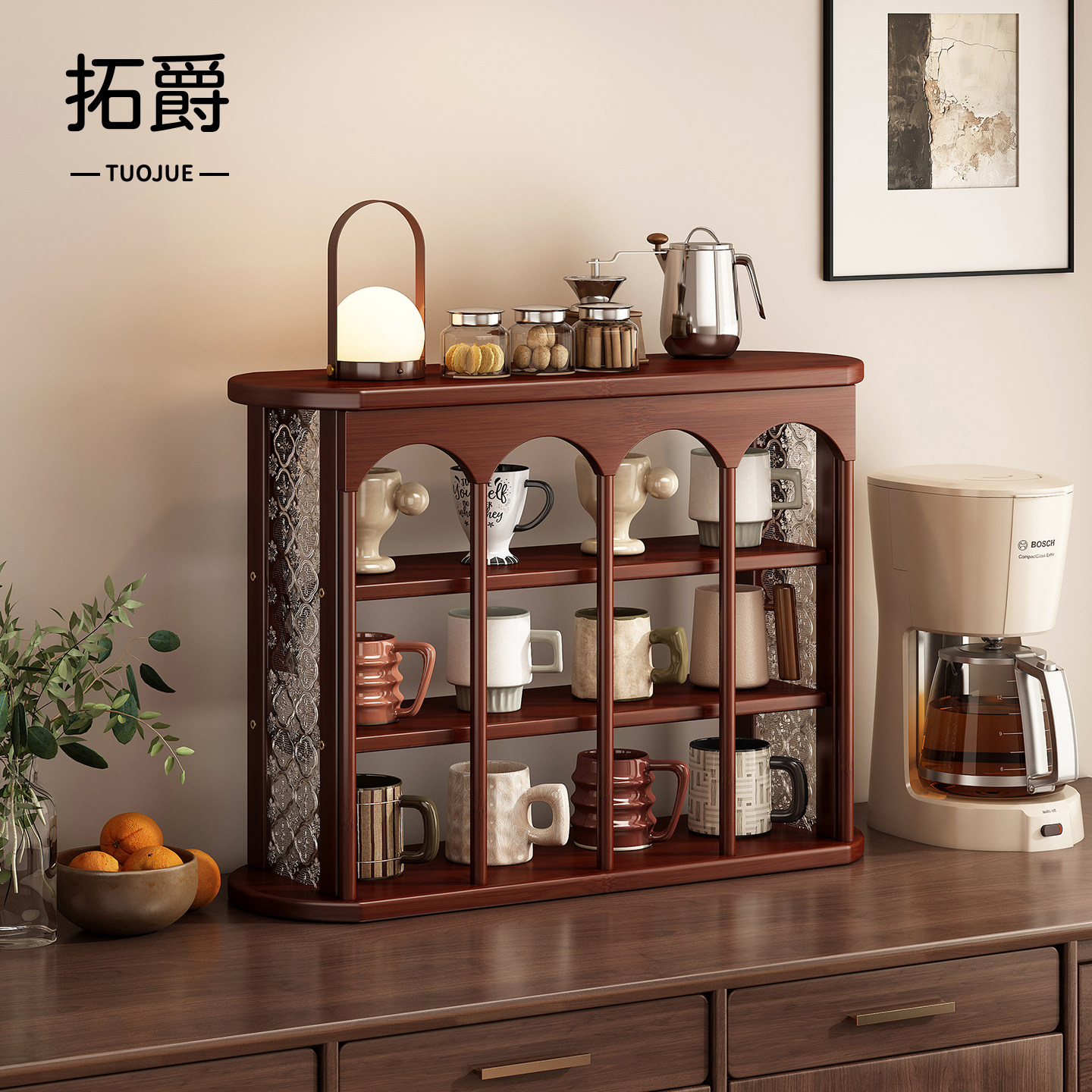 中古风杯架台面杯柜杯子收纳置物架高颜值桌面马克杯水杯放置架子