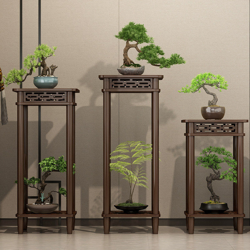 中式复古花架落地式实木置物架客厅装饰神器花盆托架2023新款花台