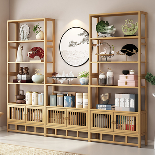 博古架新中式茶具茶叶置物架子茶室非实木多宝阁多功能书架陈列架