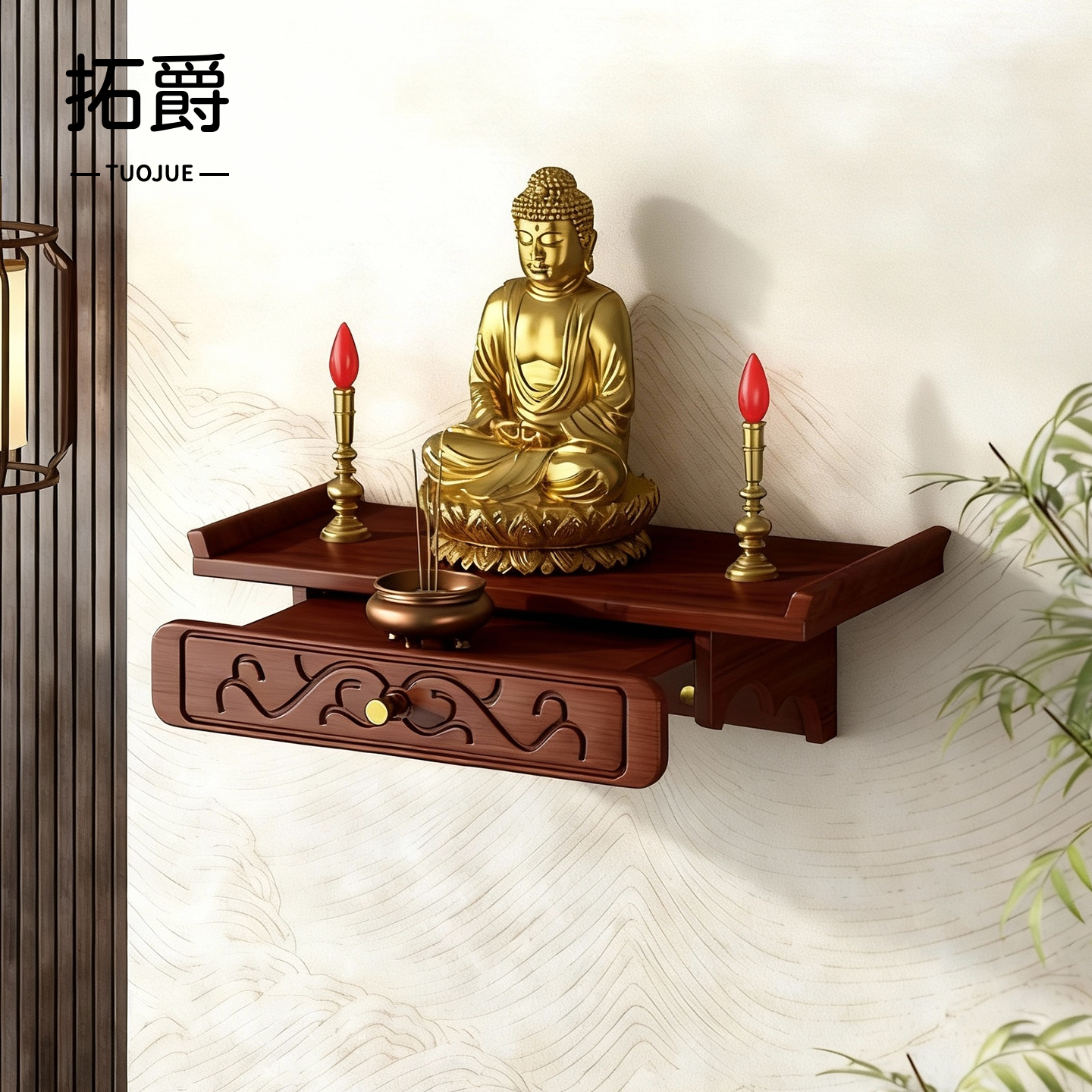 实木佛龛壁挂式神龛供奉台新中式小型供香神柜财神爷香炉置物架子