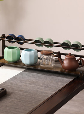 桌面茶杯收纳置物架小型博古架非实木中式紫砂壶摆件架茶具展示架