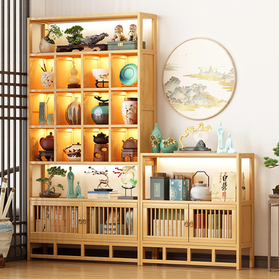 新中式博古架茶具置物架茶室非实木茶叶收纳柜子多宝阁摆件展示架