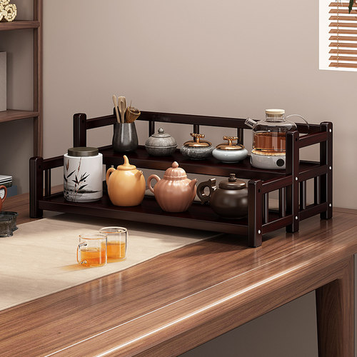 桌面博古架小型茶桌置物架新中式茶具紫砂壶收纳架非实木台式杯架