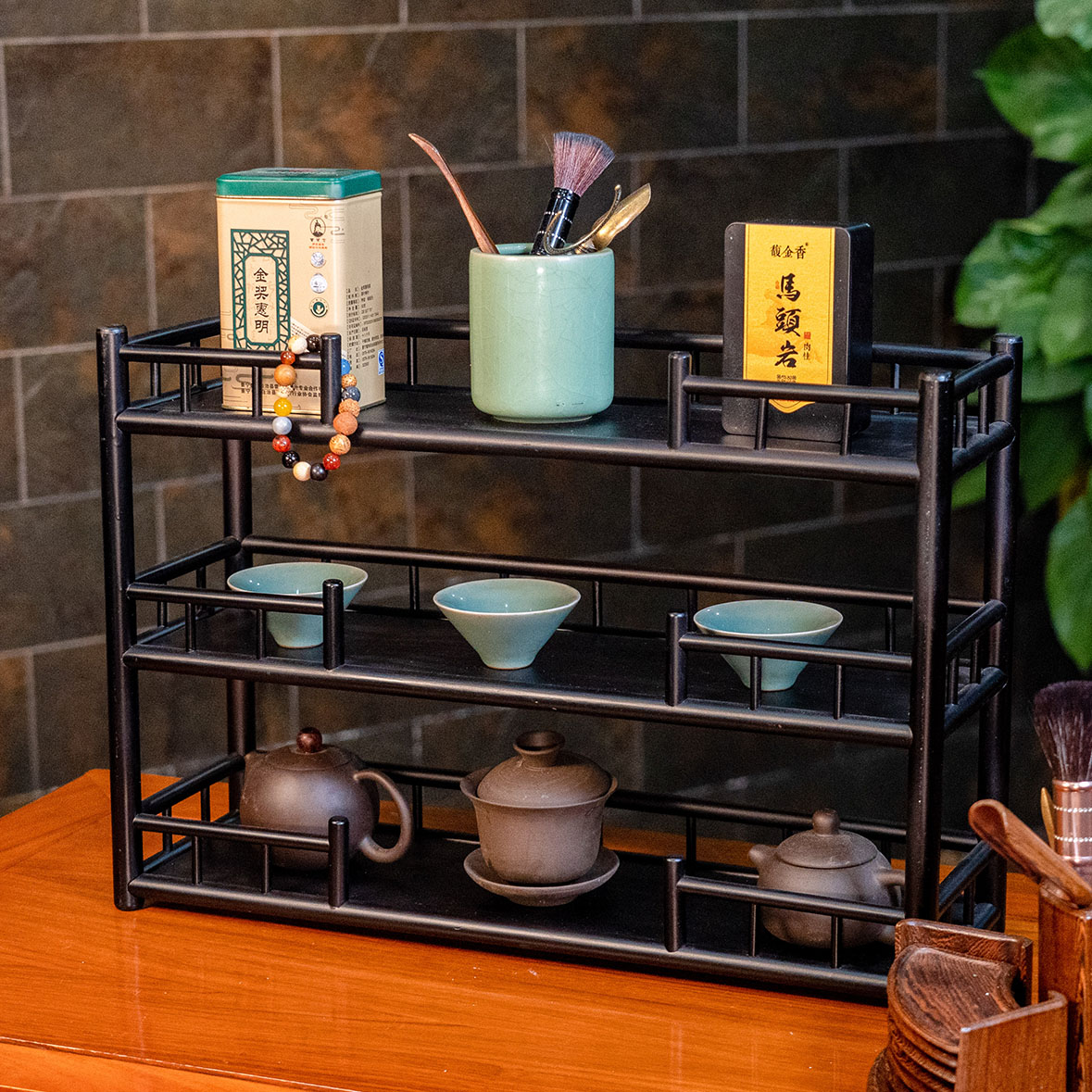 【新中式桌面置物架】茶具摆放架