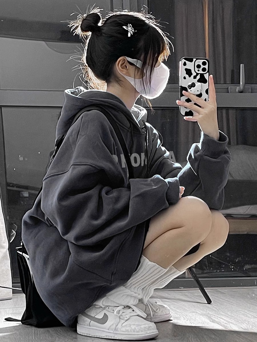 美式复古深灰色大码连帽卫衣女oversize秋冬加绒加厚情侣外套上衣,女装/女士精品,卫衣/绒衫,淘宝优惠券,粉丝福利购,淘宝优惠卷