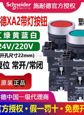 施耐德塑料带灯按钮XA2EW33B1绿常开34B2红常闭35黄36蓝31M1白M2
