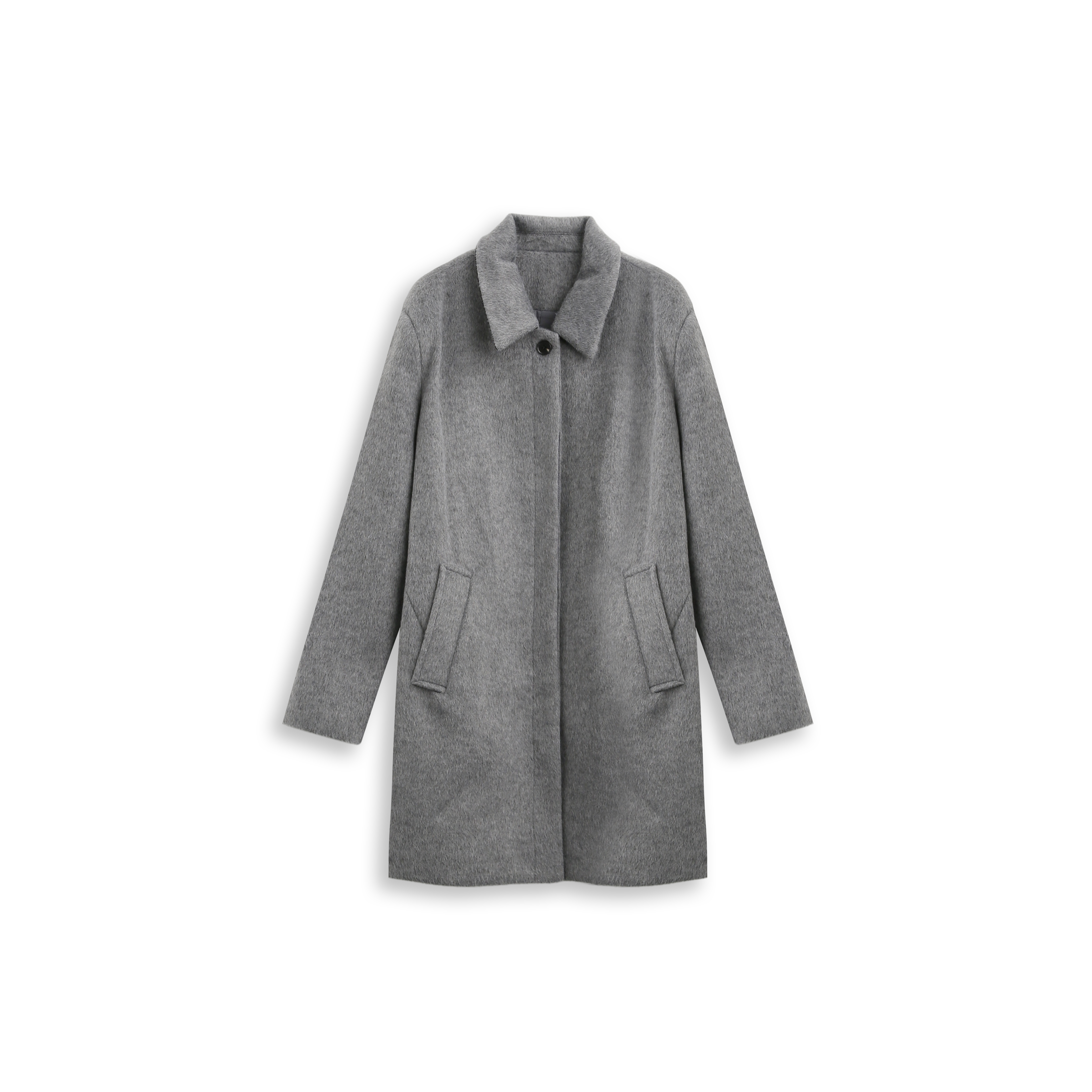 【甜甜专享】秋冬灰色毛呢大衣女 翻领宽松中长款外套