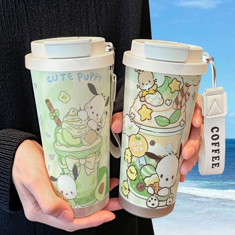 帕恰狗可爱卡通保温杯不锈钢学生高颜值吸管双饮大容量咖啡水杯女