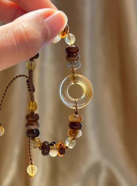 叠戴巨好看的手链中式琥珀色平安手链编织设计手绳ins复古民族风