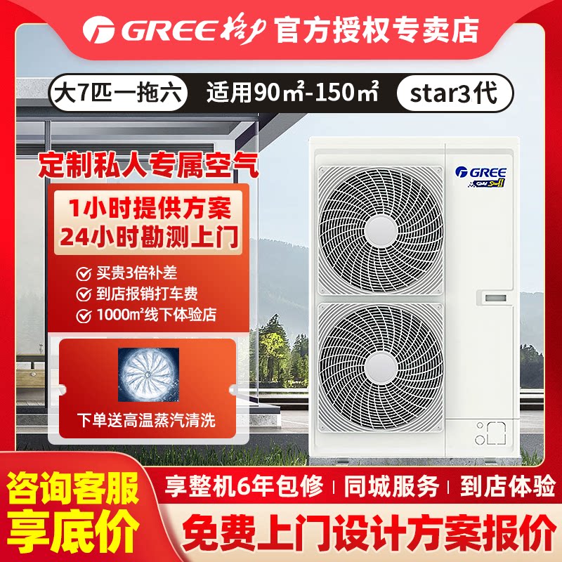 格力中央空调一拖六star3代7p一拖六家用公寓多联机gmv-h180wl/ha
