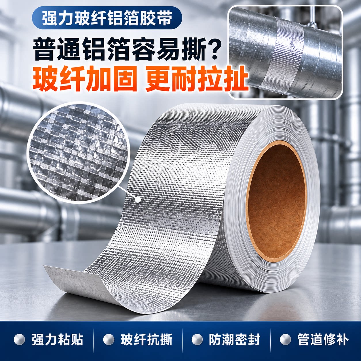 强力玻纤布铝箔胶带隔热加厚空调热水器管道保温防晒自粘贴锡箔纸