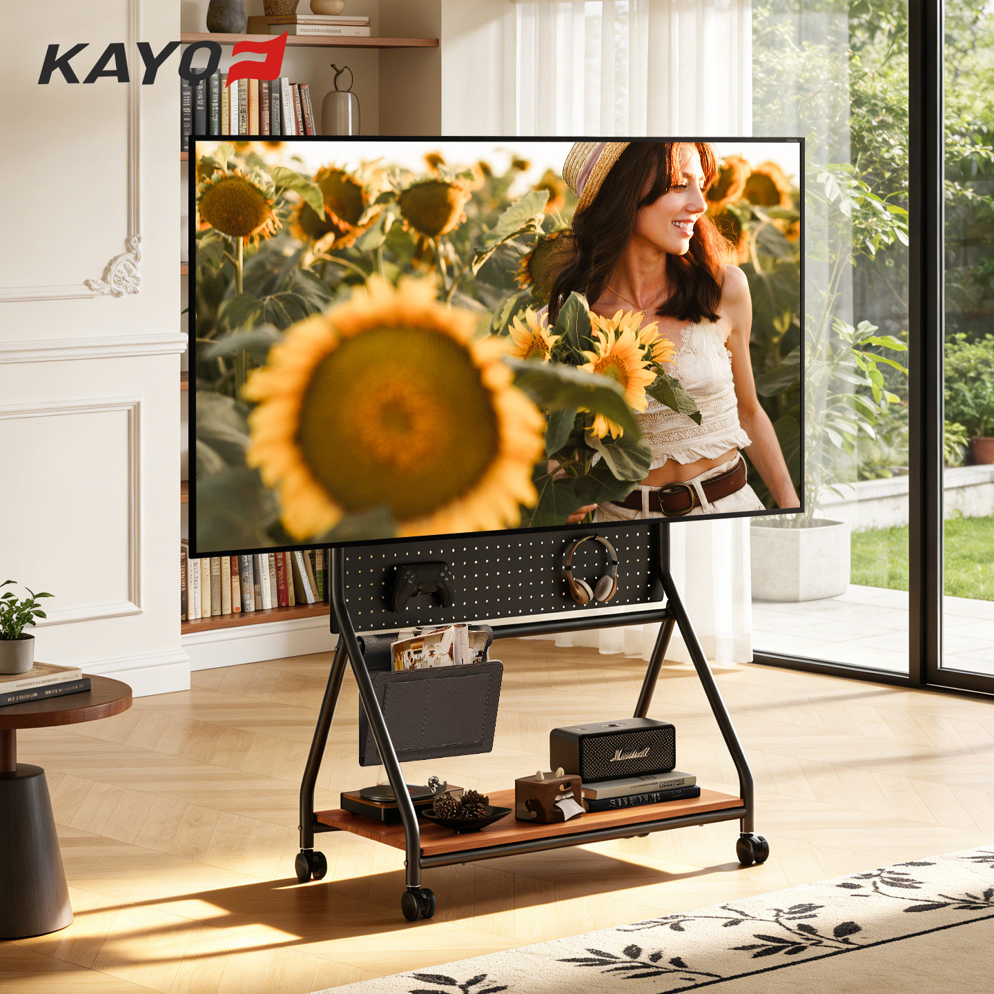 凯旗可移动电视机支架落地式带轮推车复古艺术支架电视柜55/65/75