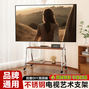 电视机落地支架可移动立式不锈钢带轮推车客厅55/65/75寸通用挂架
