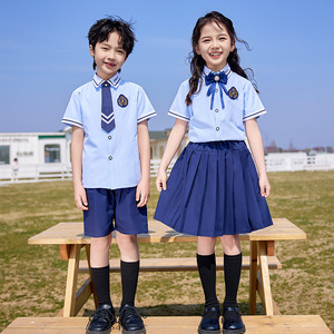 幼儿园服夏季装短袖衬衫学院英伦风校服套装小学生毕业照演出班服