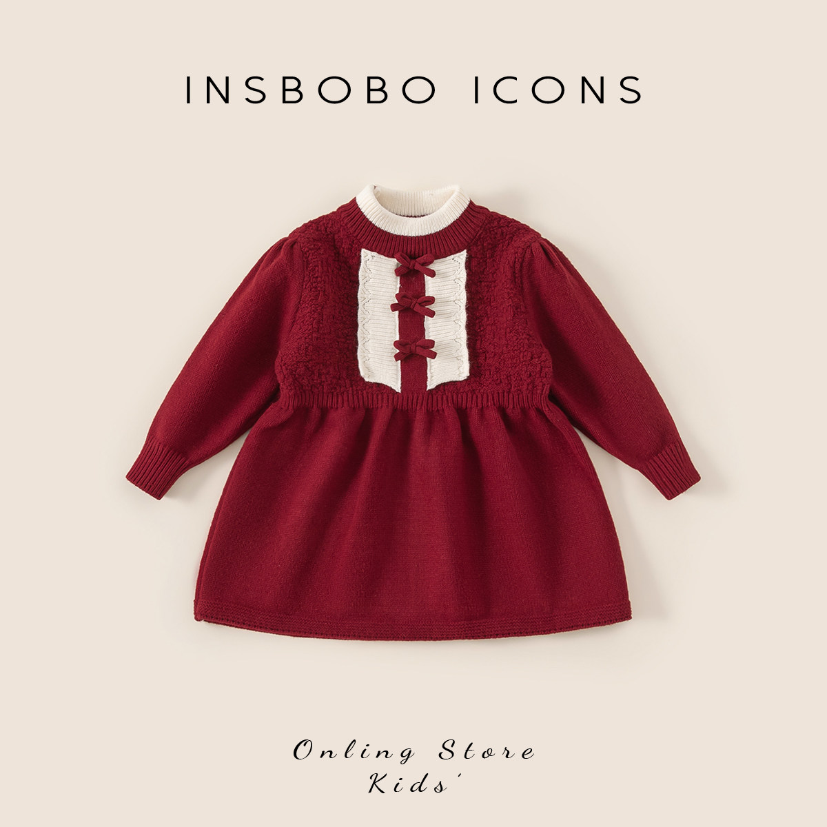 INSbobo女童连衣裙2025冬季新款宝宝红色新中式裙子儿童新年衣服,童装/婴儿装/亲子装,连衣裙,淘宝优惠券,粉丝福利购,淘宝优惠卷