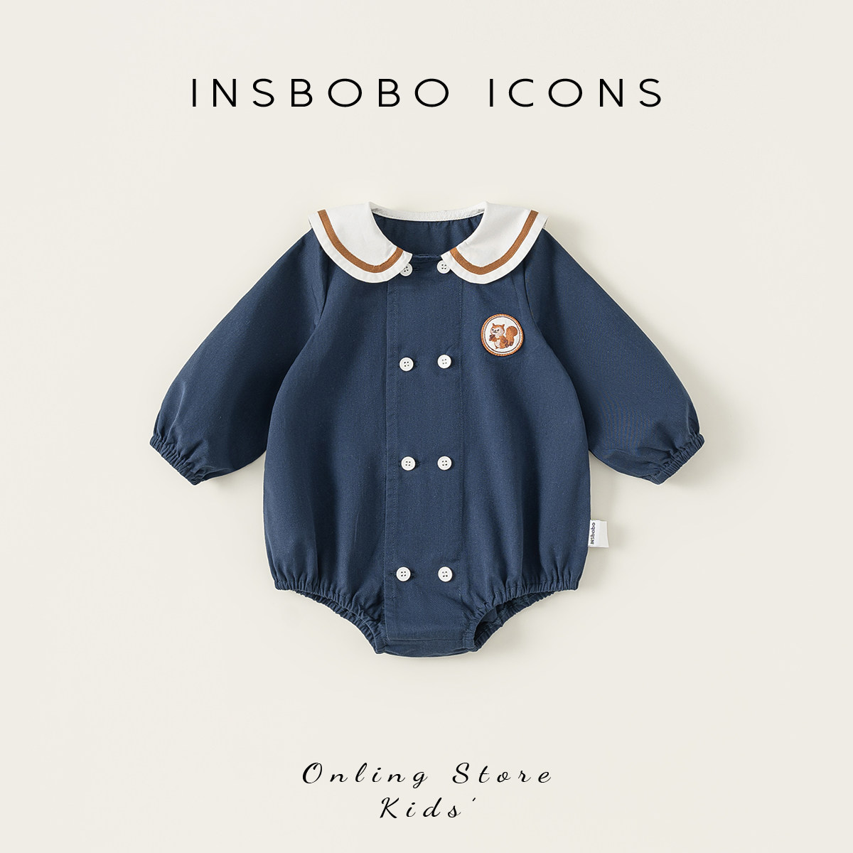 INSbobo儿童卡通绣标长袖三角爬图片