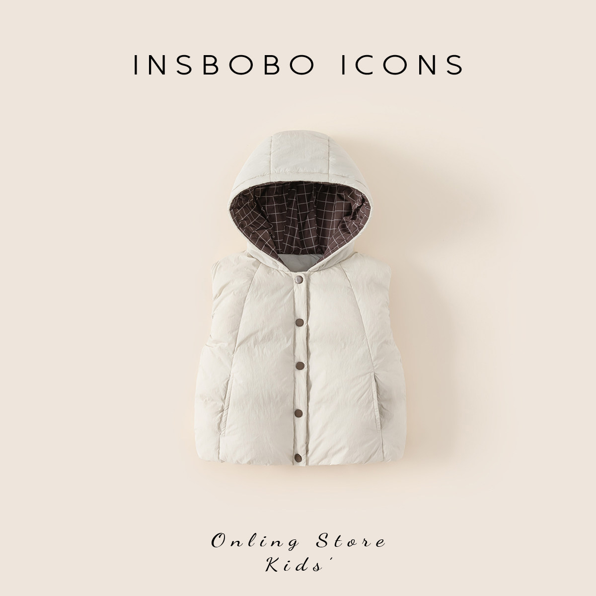 INSbobo儿童连帽蘑菇羽绒马甲