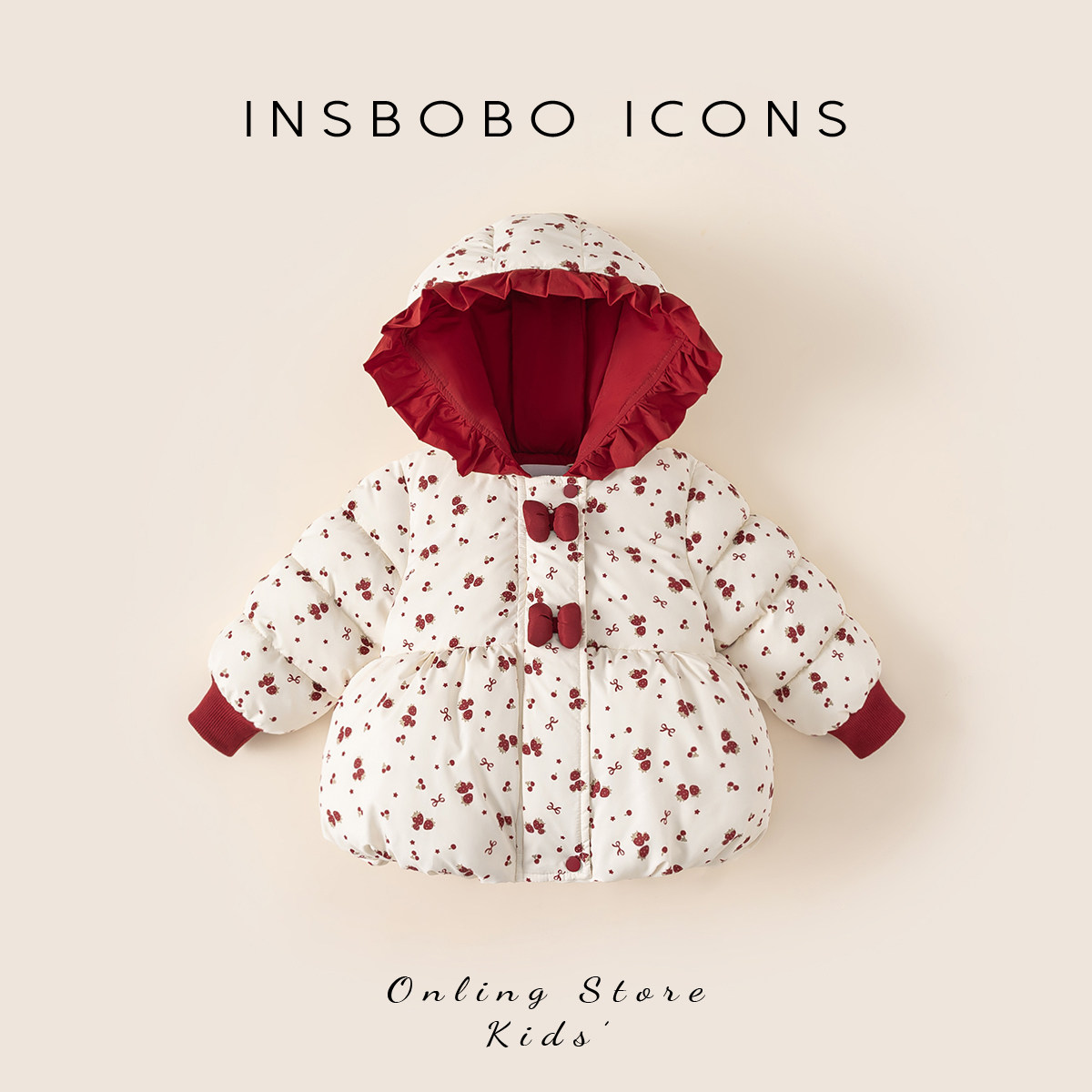 INSbobo儿童立体蝴蝶结连帽棉服