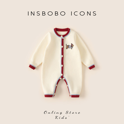 INSbobo儿童卡通绣标毛衣爬服