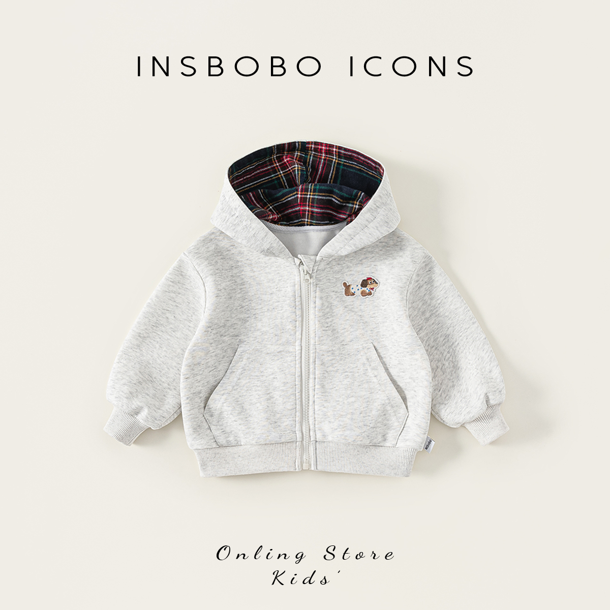 INSbobo儿童连帽拼接刺绣外套