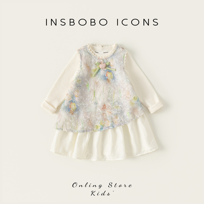 INSbobo儿童花朵装饰无袖连衣裙