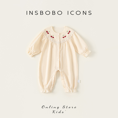 INSbobo婴儿樱桃绣花爬服春秋潮