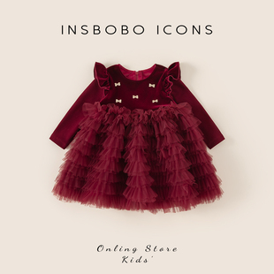 女童连衣裙冬装宝宝过年衣服加厚周岁女宝礼服小女孩公主裙蓬蓬裙