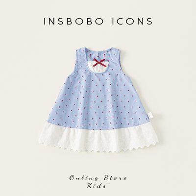 INSbobo儿童无袖格子花边连衣裙
