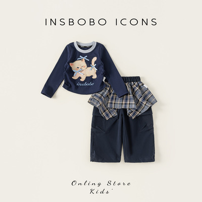 INSbobo儿童可爱印花抽褶套装