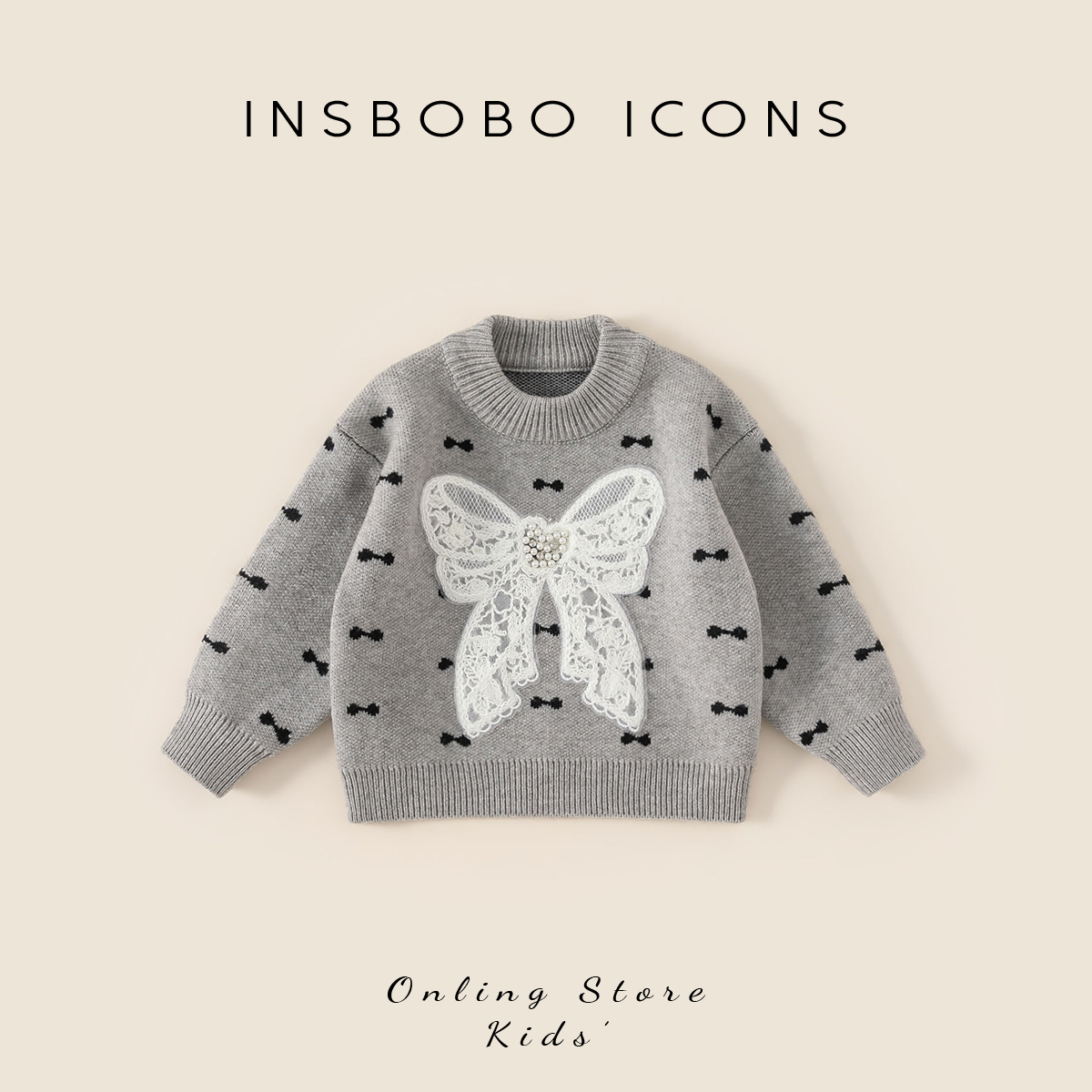 INSbobo儿童蝴蝶结装饰套头毛衣