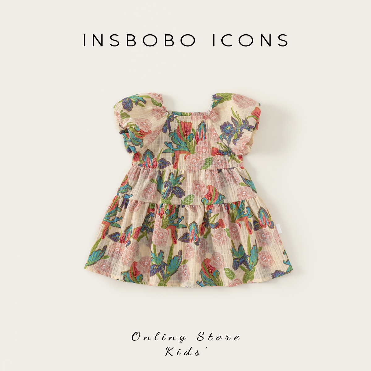 INSbobo儿童泡泡袖印花连衣裙